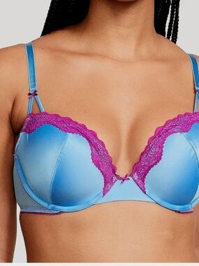38D Victoria's Secret Sky Blue and Magenta Lace Push Up Bra